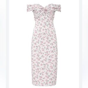 Shoshanna Midnight Size 8 Daydream Thessa floral off shoulder Sheath‎ midi Dress